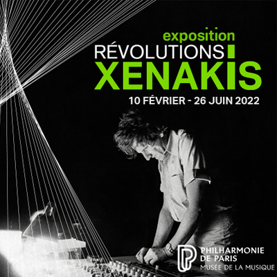 Affiche de l'exposition Revolutions Xenakis à la Philharmonie de Paris