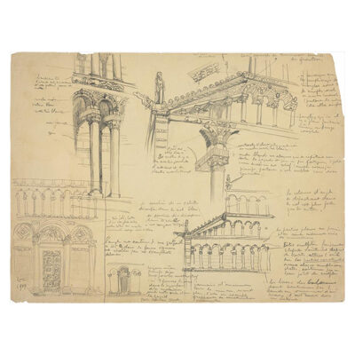 Le Corbusier, Cinq croquis sur une même feuille d'une façade ornée d'arcades et de colonnettes, 1907 © FLC / ADAGP