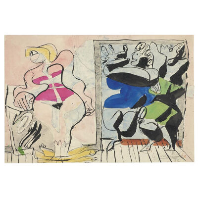 Le Corbusier, Femme au corset rose et deux femmes passant la porte, 1932 © FLC / ADAGP