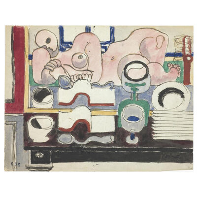 Le Corbusier, Femme couchée avec livre, verres et pile d'assiettes, 1929 © FLC / ADAGP