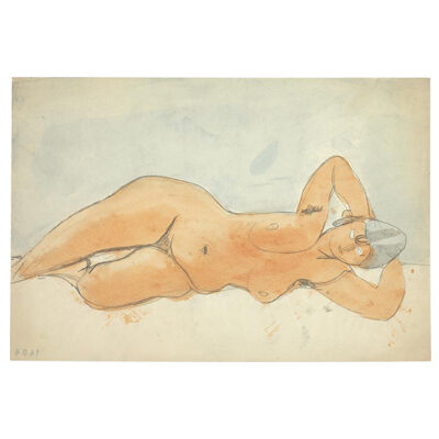 Le Corbusier, Femme couchée, fond bleu ciel, bras croisés derrière la tête, 1930 © FLC / ADAGP