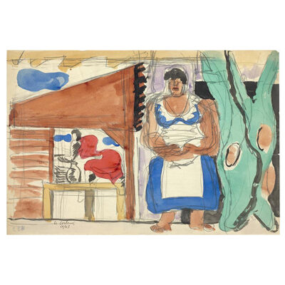 Le Corbusier, Femme debout à droite, à gauche maison et femme , 1933 © FLC / ADAGP