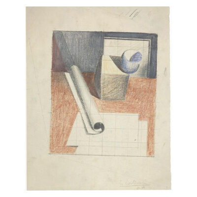 Le Corbusier, Nature morte puriste - bol, cube, papier à plat et roulé, 1919 © FLC / ADAGP