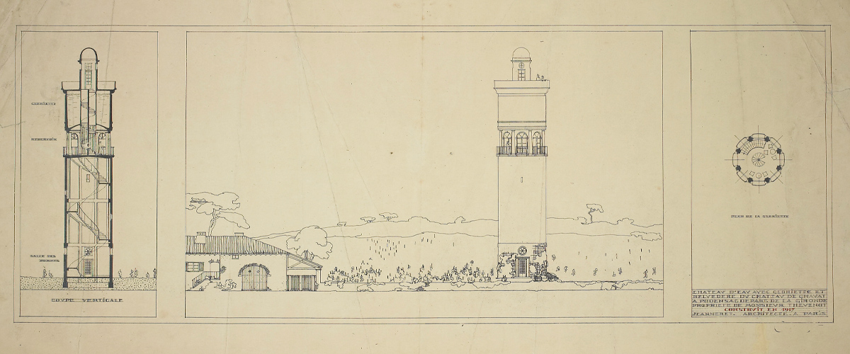 Le Corbusier, plan en coupe du Château d'Eau de Podensac © FLC / ADAGP