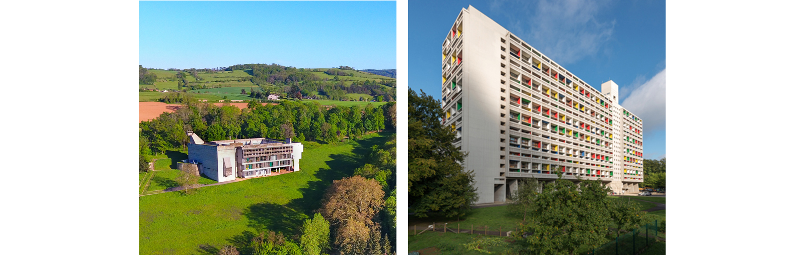 Le couvent Sainte-Marie de la Tourette de Le Corbusier et l'unité d'habitation de Briey de Le Corbusier.