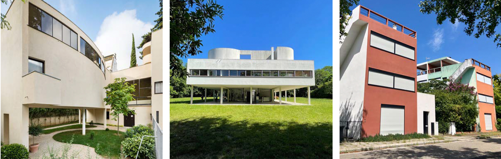 La Maison La Roche de Le Corbusier à Paris, la villa Savoye de Le Corbusier à Poissy et la Cité Frugès de Pessac par Le Corbusier.