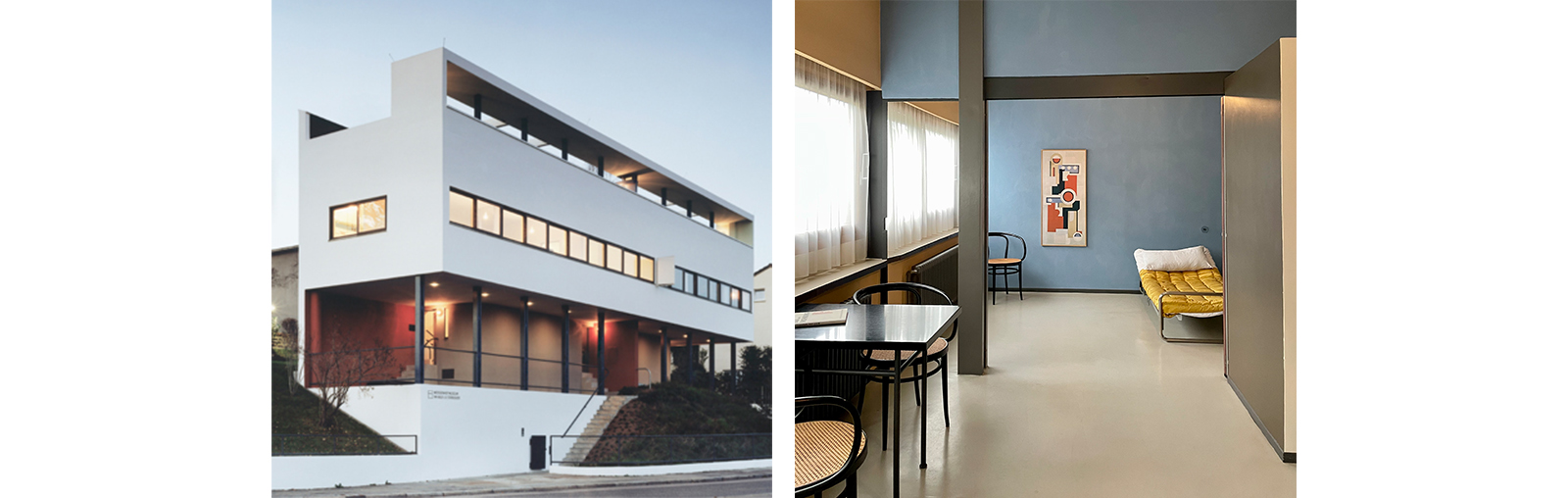 Les Maisons du Weissenhofsiedlung de Le Corbusier, vue de l'extérieur et de l'intérieur.
