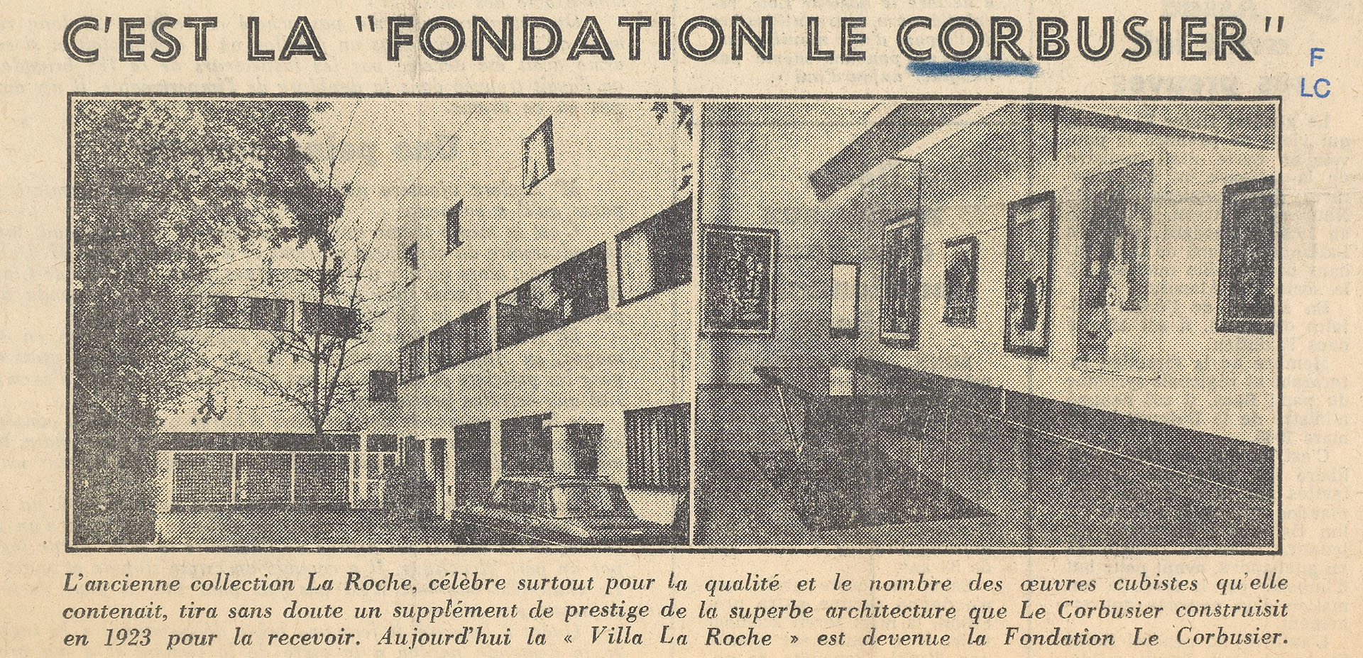 Inauguration de la Fondation Le Corbusier, Paris, extrait de La Montagne, 15 novembre 1970 © FLC/ADAGP